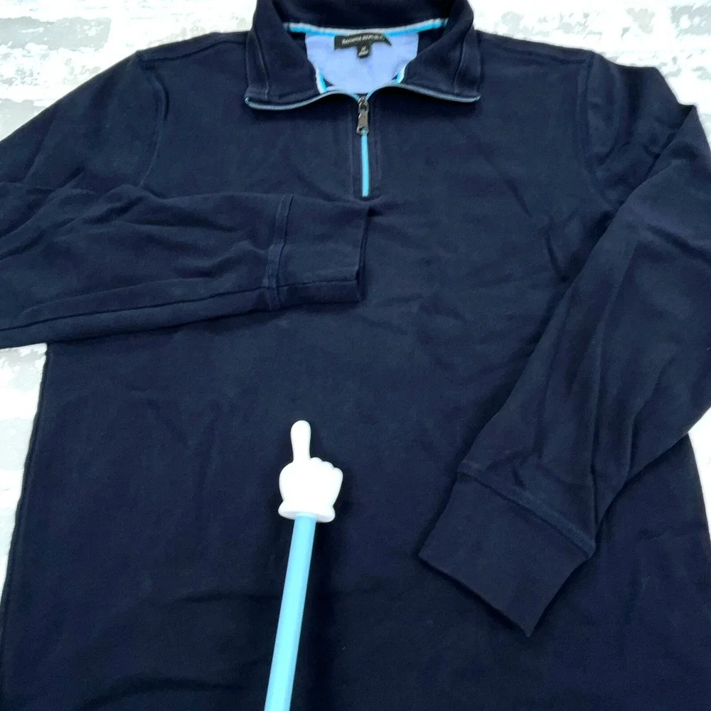 Banana Republic Sweater Men Medium Blue Knit‎ Sweatshirt Quarter Zip Navy Thin *